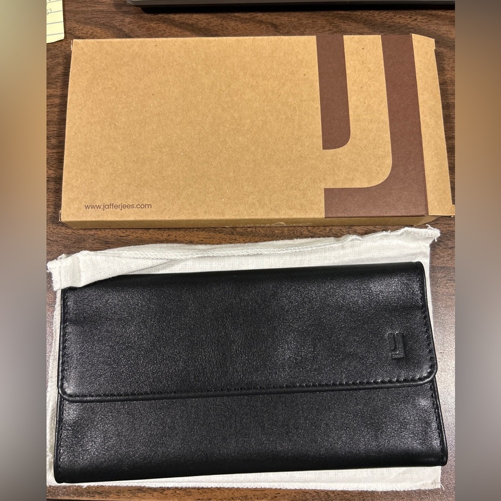 Jafferjees Black Leather Wallet 8” x 4”